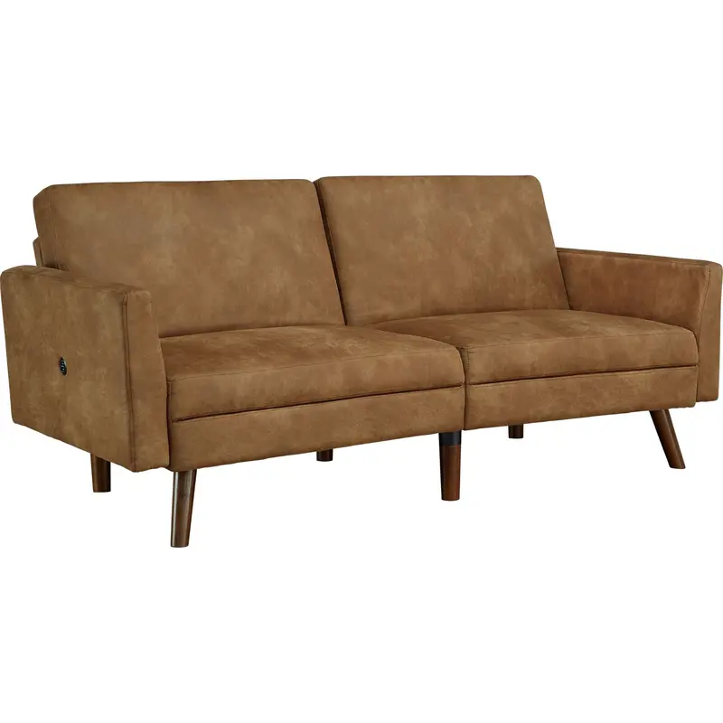Drescher Mid-Century Modern Sofa – Caramel Leather Look 1