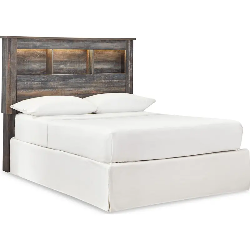 Drystan Full-Size Bookcase Headboard – Multi-Material Design, Built-In Shelving & Led Lighting 1