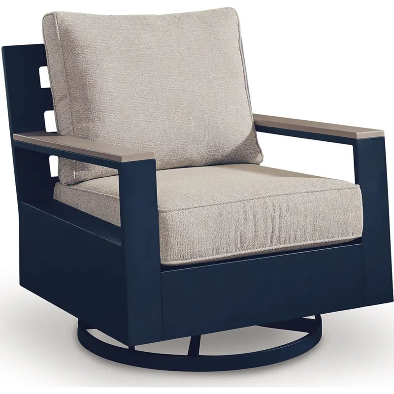 East Beach Navy Blue And Driftwood Outdoor Swivel Glider Chair 1