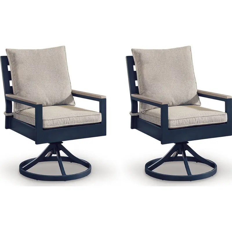 East Beach Navy Driftwood Outdoor Swivel Chairs – Set Of 2 With Cushions 1