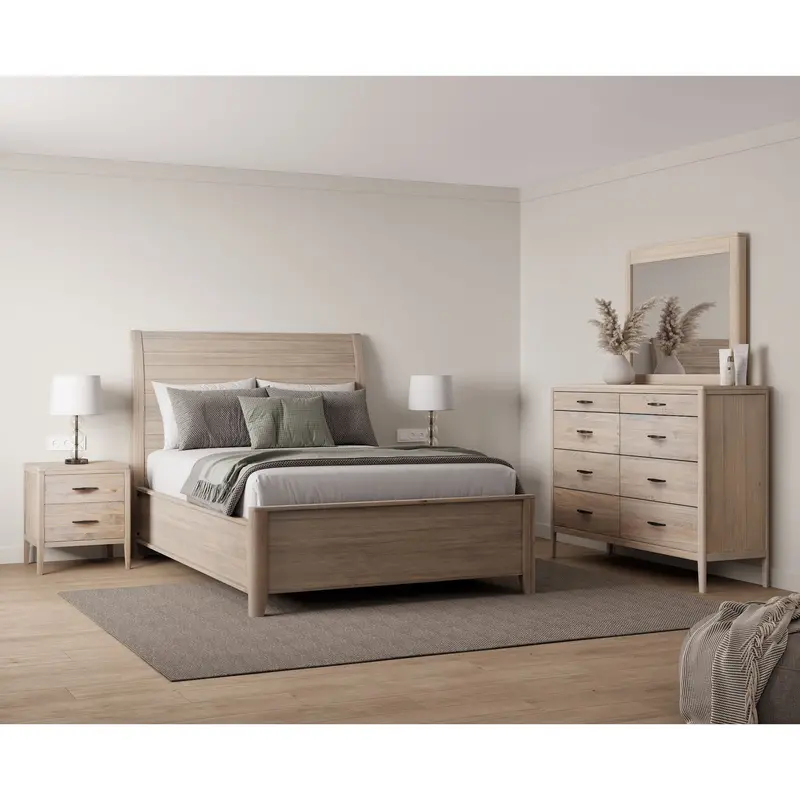 Ellesmere 6-Piece Sleigh Bedroom Set In Champagne Finish – Includes Bed, Dresser, Mirror, Nightstand, Chest, And Bench 1