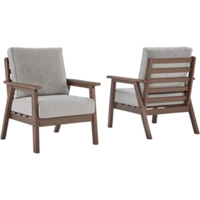 Emmeline Outdoor Lounge Chair Set (2 Pcs) With All-Weather Cushions – Brown & Beige 1