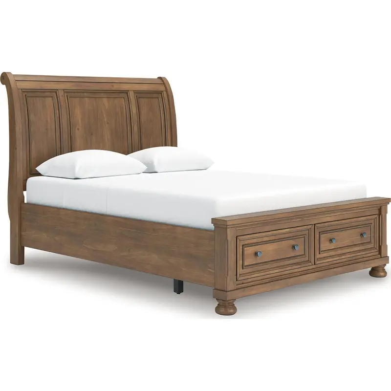 Feddinger Medium Brown Sleigh Storage Bed – Platform Bed With Under-Bed Drawers 1