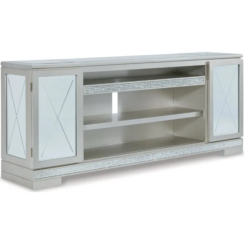 Flamory Silver Metallic Tv Stand – Slim Profile Design 1