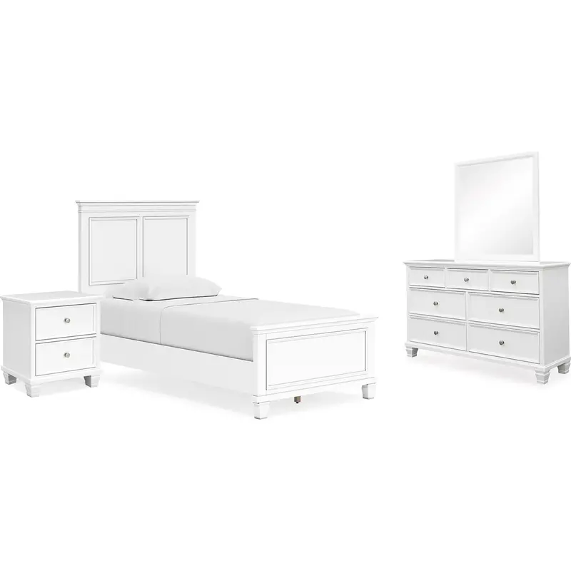 Fortman 6-Piece White Panel Bedroom Set – Bed, Dresser, Mirror & Nightstands 1