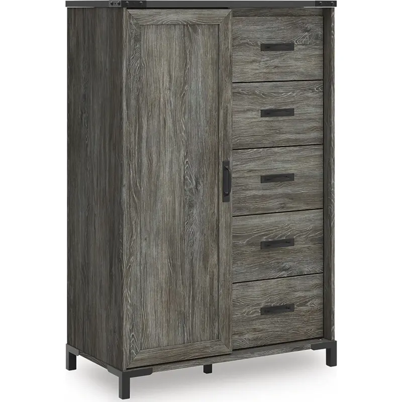 Frandern Gray Tall Chest Of Drawers With Brushed Nickel Pulls 1