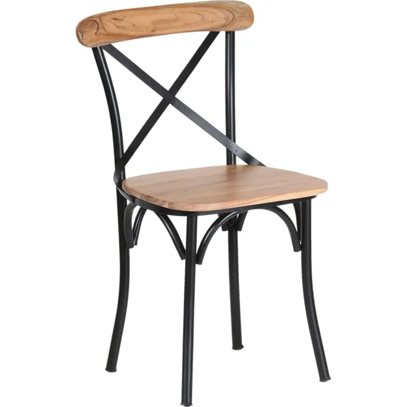 Franko Dining Side Chair – Natural Wood Seat And Back With Black Iron Frame (Model Bisch35-Wbk) 1