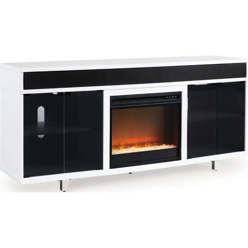 Gardoni Tv Stand With Integrated Electric Fireplace – Two-Tone White And Matte Black 1