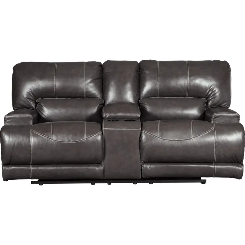 Gray Reclining Loveseat With Built-In Console And Cup Holders 1