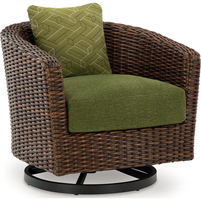 Horizon Hall Brown & Green Outdoor Swivel Lounge Chair With Cushions 1