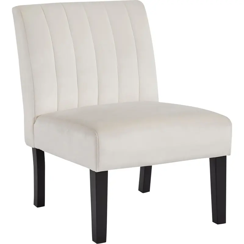 Hughleigh Upholstered Accent Chair – Light Beige Fabric Seating With Wooden Legs 1