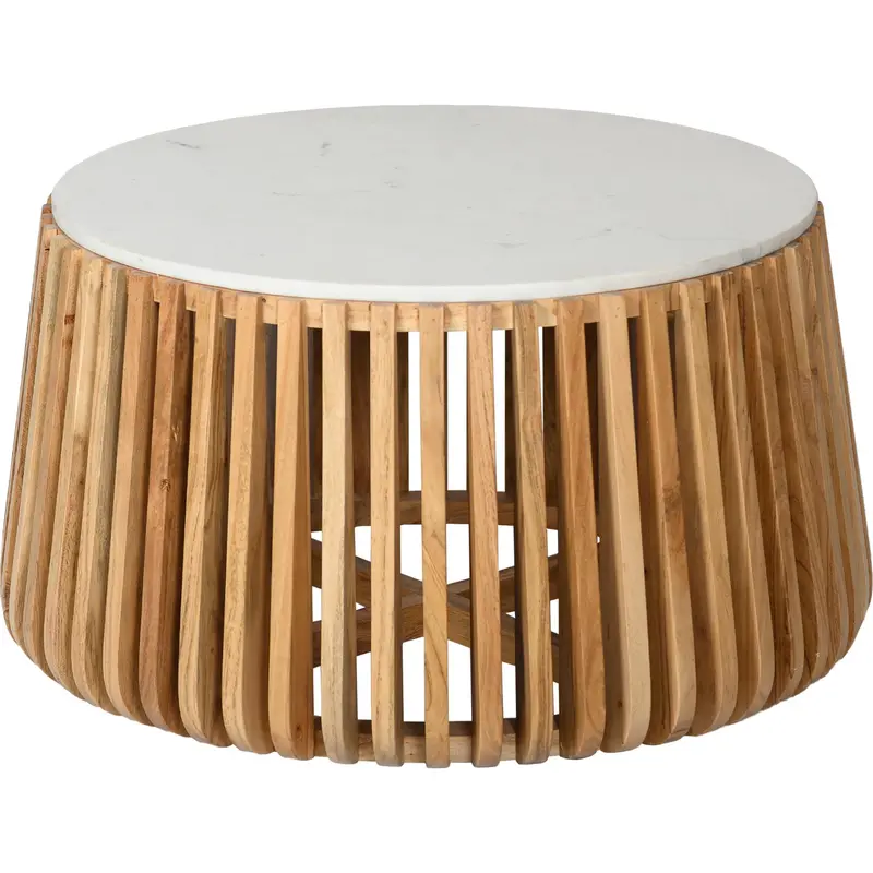Inaya Coffee Table With White Marble Top And Natural Wood Base 1