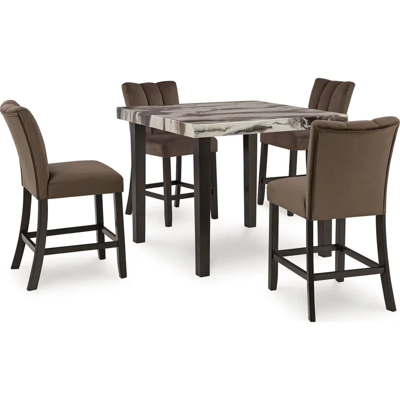 Jeshina Counter-Height Dining Set – Dark Brown Frame With Beige Upholstery 1