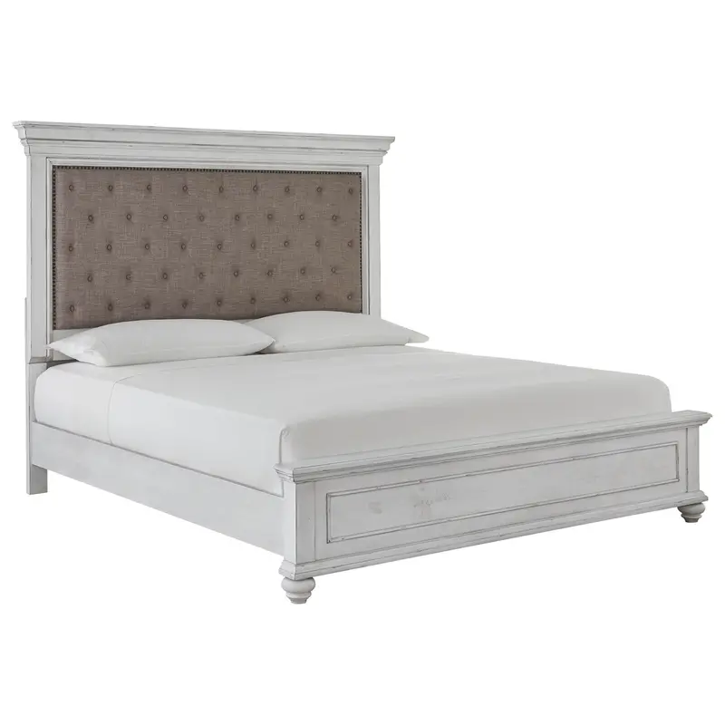 Kanwyn Whitewash Wooden Panel Bed 1