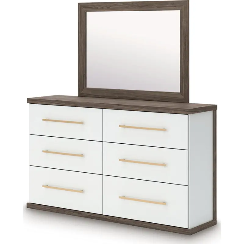 Kendanport White & Brown Dresser With Matching Mirror 1