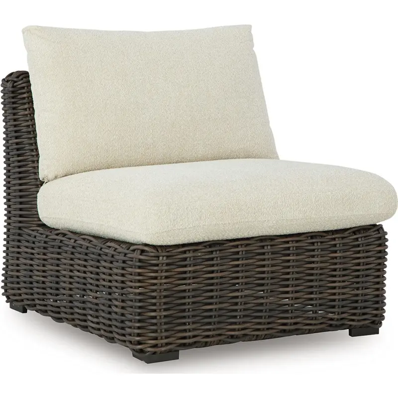 Kimora Beige And Dark Brown Outdoor Armless Patio Chair With Cushion 1