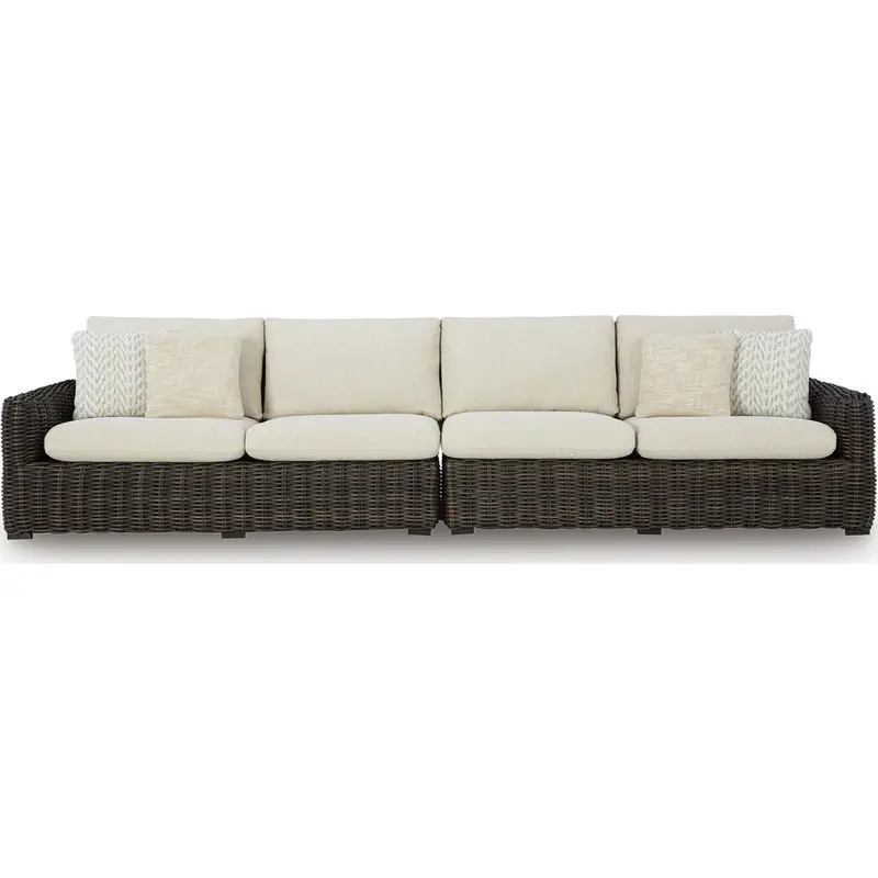 Kimora Beige And Dark Brown Outdoor Loveseat With Left/Right Arm And Cushions 1