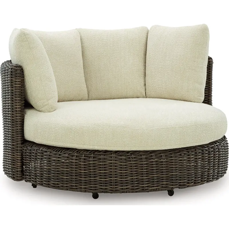 Kimora Beige And Dark Brown Outdoor Swivel Lounge Chair 1