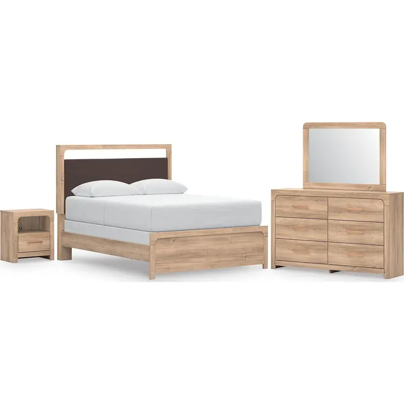 Kinlanni Tan 6-Piece Queen Panel Bedroom Set 1