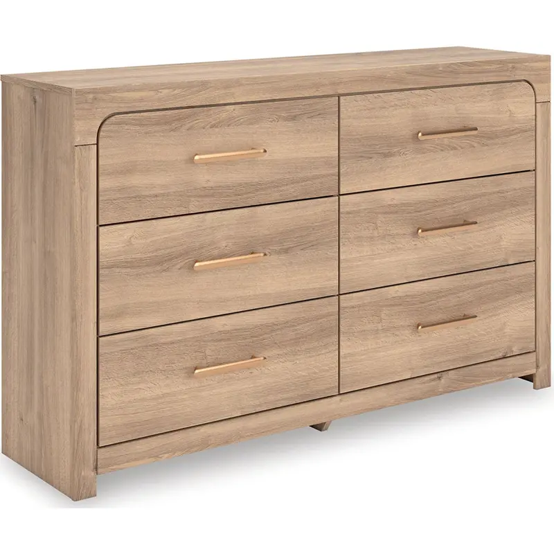Kinlanni Tan Wood Dresser With Soft-Close Drawers 1