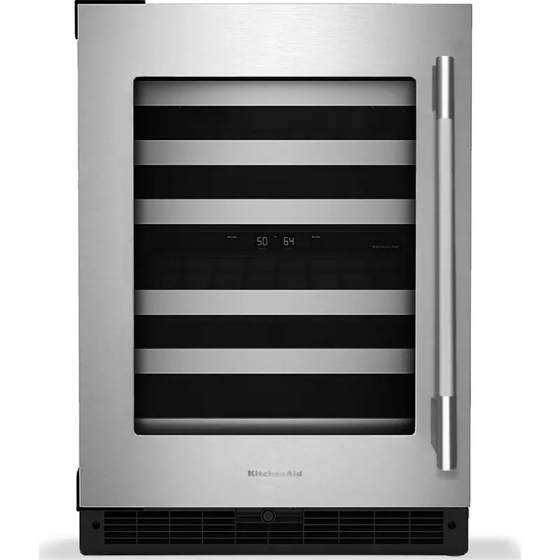 Kitchenaid 24-Inch Undercounter Wine Cellar With Full-Extension Metal-Front Racks – Black Cabinet & Stainless Doors (Kuwl324Ssb) 1
