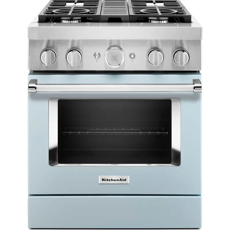 Kitchenaid 30-Inch Dual Fuel Range – Commercial-Style, 4-Burner, Smart Griddle, Misty Blue (Kfdc500Jmb) 1