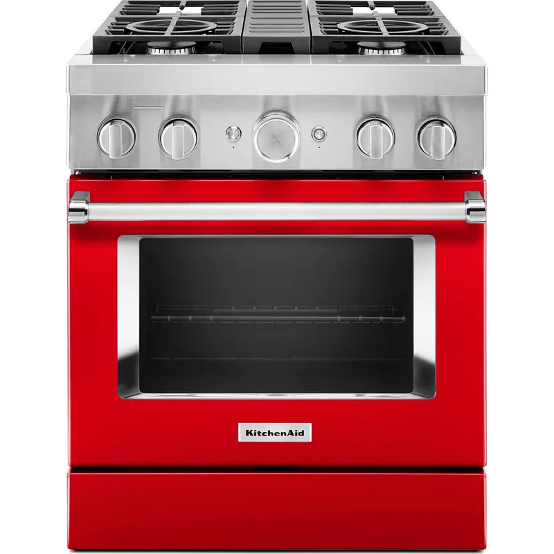 Kitchenaid 30-Inch Dual Fuel Range – Commercial-Style, 4-Burner, Smart Griddle, Passion Red (Kfdc500Jpa) 1