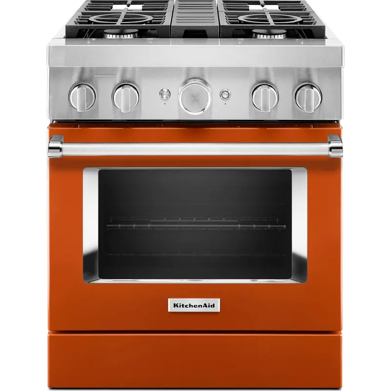 Kitchenaid 30-Inch Dual Fuel Range – Commercial-Style, 4-Burner, Smart Griddle, Scorched Orange (Kfdc500Jsc) 1
