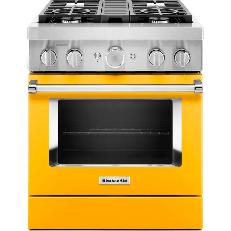 Kitchenaid 30-Inch Dual Fuel Range – Commercial-Style, 4-Burner, Smart Griddle, Yellow Pepper (Kfdc500Jyp) 1