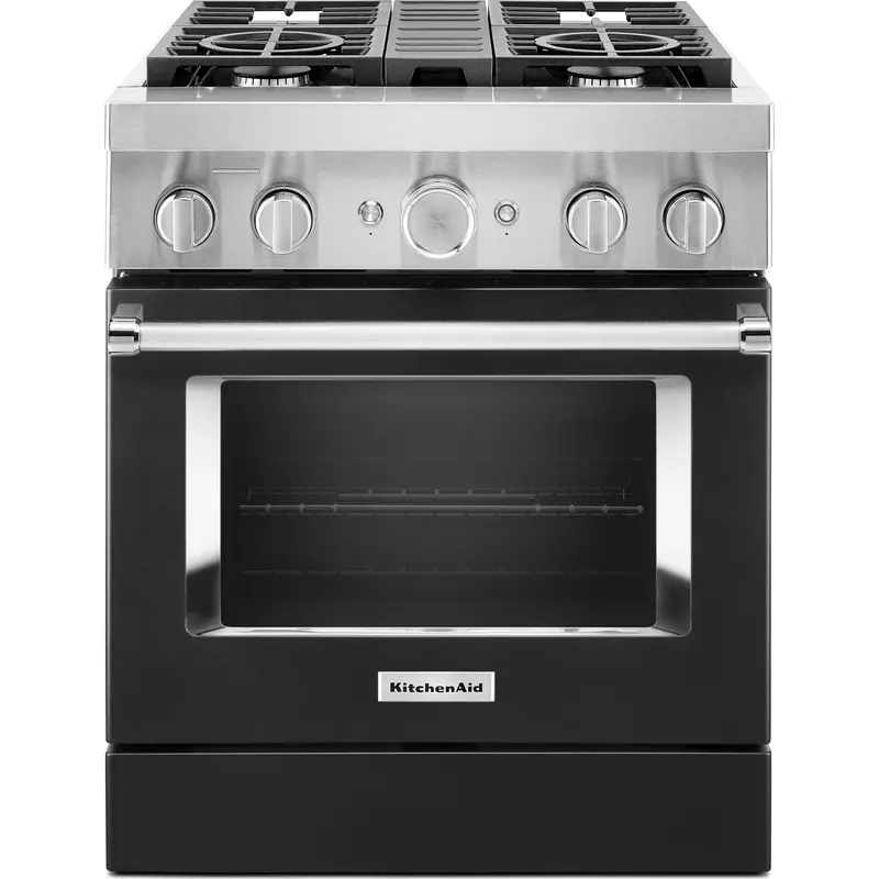 Kitchenaid 30-Inch Dual Fuel Range – Smart Commercial-Style, 4-Burner Gas Cooktop + Electric Oven, Imperial Black (Kfdc500Jbk) 1