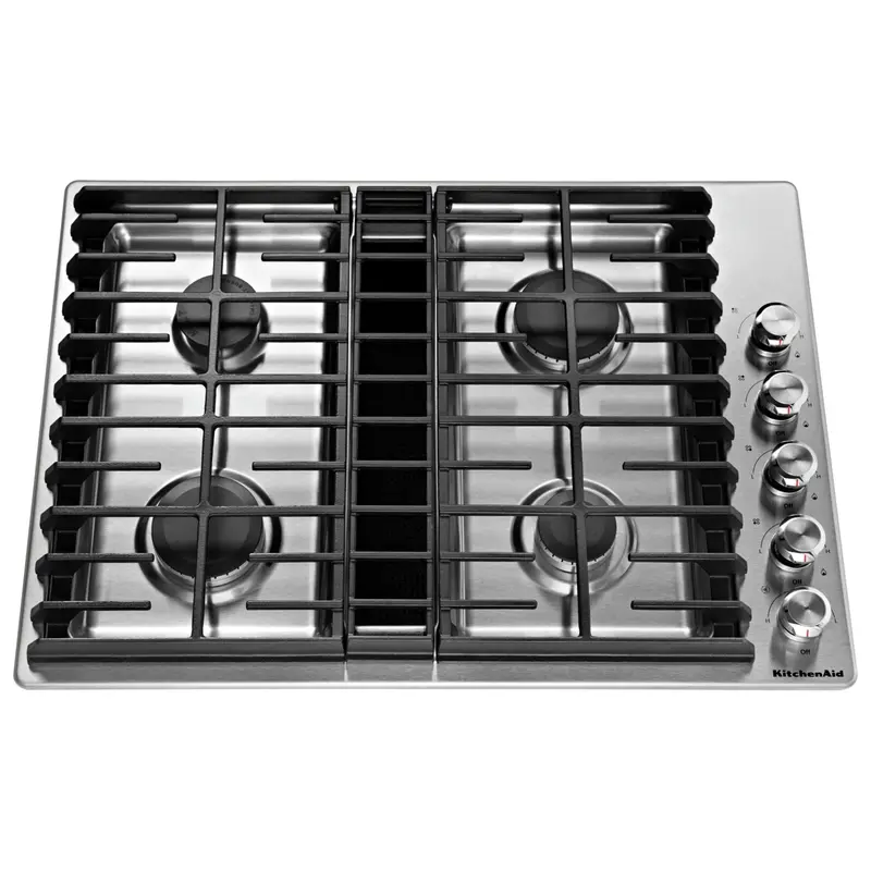 Kitchenaid 30-Inch Stainless Steel Gas Downdraft Cooktop – 4-Burner (Kcgd500Gss) 1