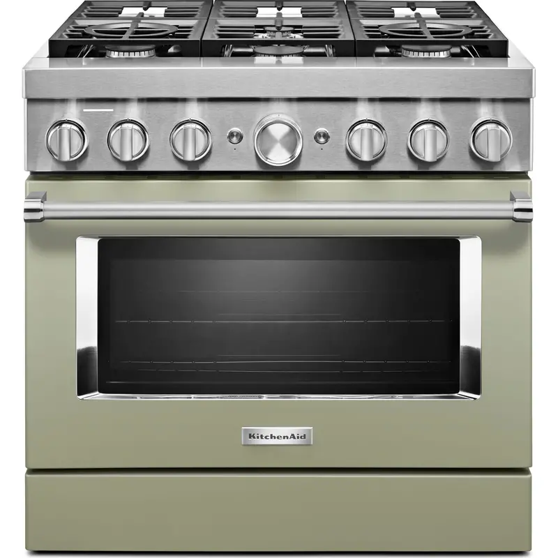 Kitchenaid 36-Inch Dual Fuel Range – Smart Commercial-Style, 6-Burner Gas Cooktop + Electric Oven, Avocado Cream Finish (Kfdc506Jav) 1