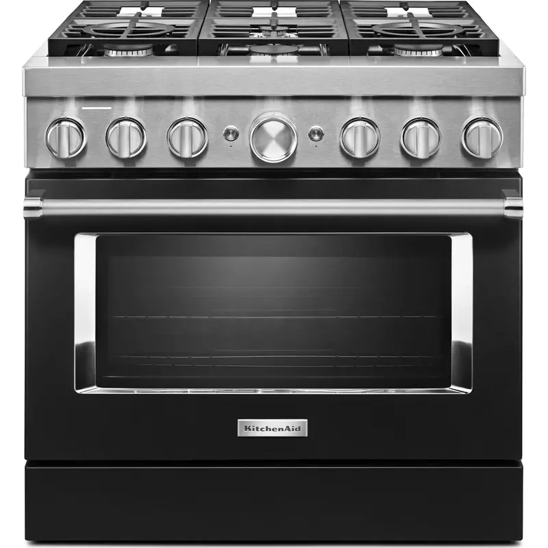 Kitchenaid 36-Inch Dual Fuel Range – Smart Commercial-Style, 6-Burner Gas Cooktop + Electric Oven, Imperial Black Finish (Kfdc506Jbk) 1