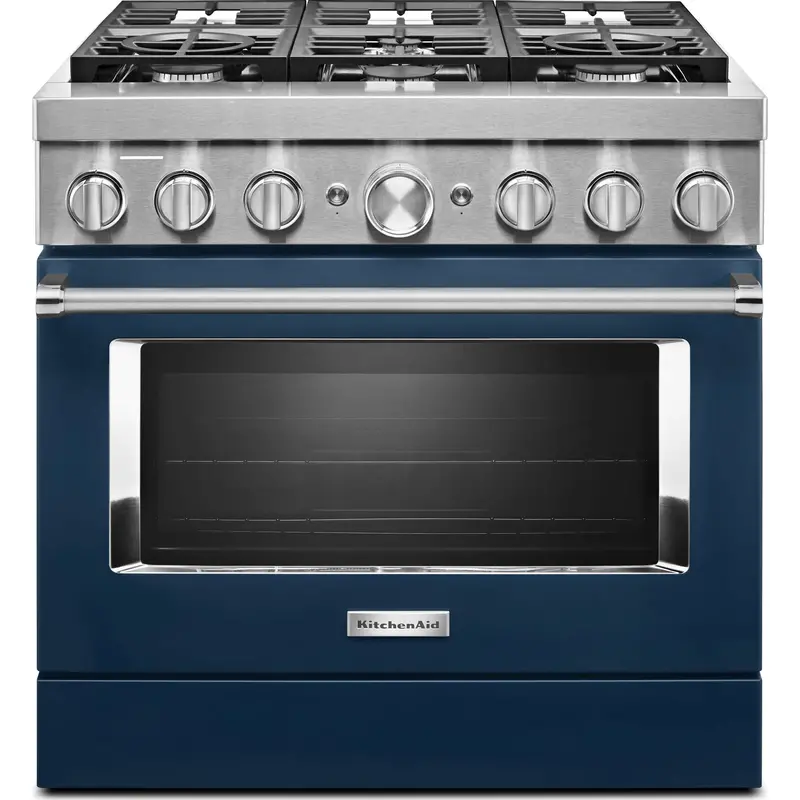 Kitchenaid 36-Inch Dual Fuel Range – Smart Commercial-Style, 6-Burner Gas Cooktop + Electric Oven, Ink Blue Finish (Kfdc506Jib) 1