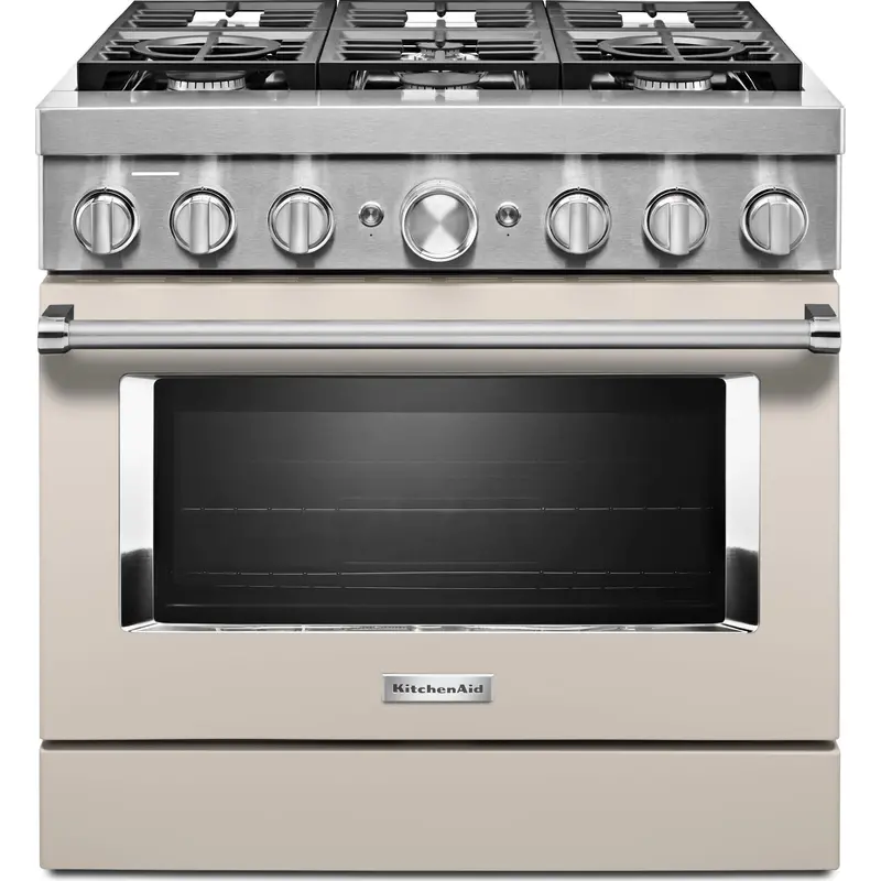 Kitchenaid 36-Inch Dual Fuel Range – Smart Commercial-Style, 6-Burner Gas Cooktop + Electric Oven, Milkshake Finish (Kfdc506Jmh) 1