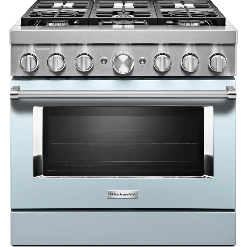 Kitchenaid 36-Inch Dual Fuel Range – Smart Commercial-Style, 6-Burner Gas Cooktop + Electric Oven, Misty Blue Finish (Kfdc506Jmb) 1