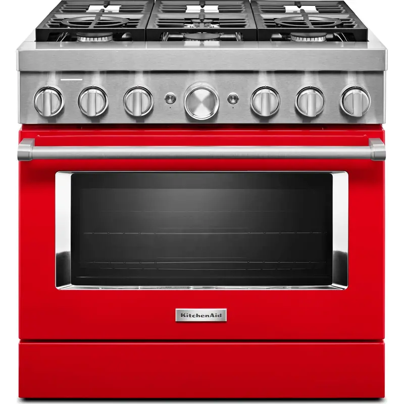 Kitchenaid 36-Inch Dual Fuel Range – Smart Commercial-Style, 6-Burner Gas Cooktop + Electric Oven, Passion Red Finish (Kfdc506Jpa) 1