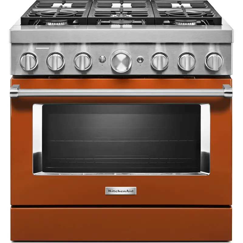 Kitchenaid 36-Inch Dual Fuel Range – Smart Commercial-Style, 6-Burner Gas Cooktop + Electric Oven, Scorched Orange Finish (Kfdc506Jsc) 1