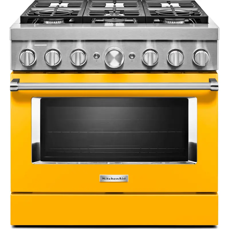 Kitchenaid 36-Inch Dual Fuel Range – Smart Commercial-Style, 6-Burner Gas Cooktop + Electric Oven, Yellow Pepper Finish (Kfdc506Jyp) 1