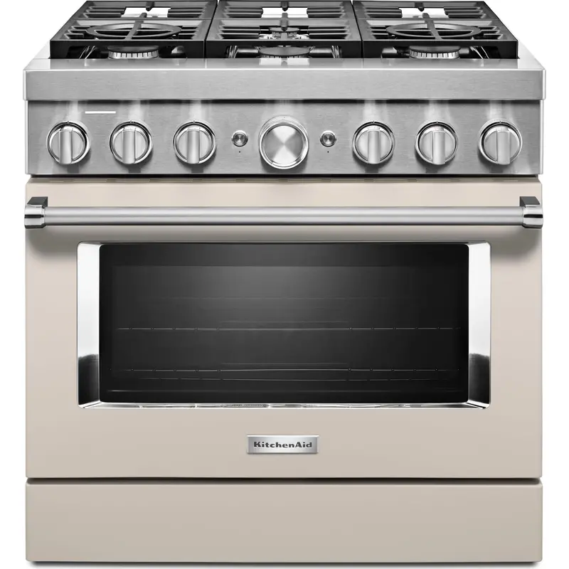 Kitchenaid 36-Inch Gas Range – Smart Commercial-Style, 6-Burner Cooktop, Milkshake Finish (Kfgc506Jmh) 1
