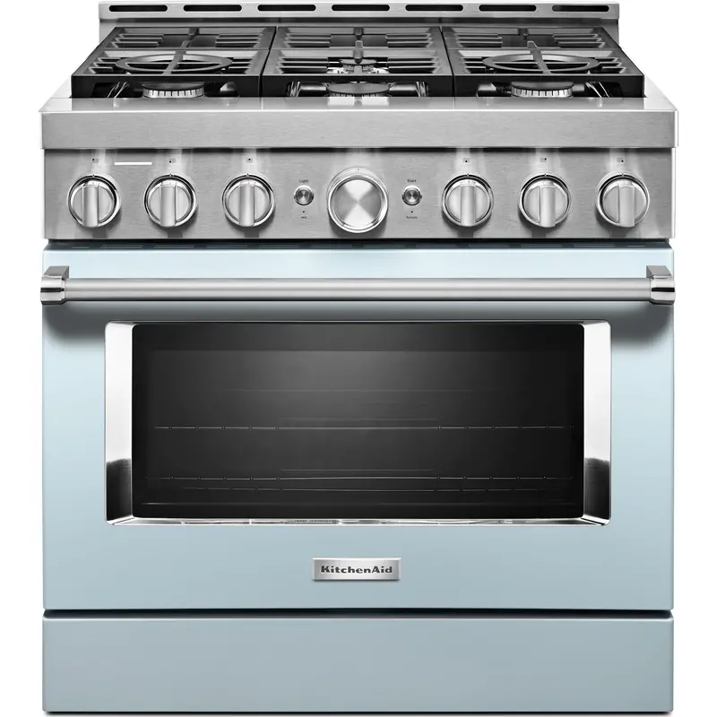 Kitchenaid 36-Inch Gas Range – Smart Commercial-Style, 6-Burner Cooktop, Misty Blue Finish (Kfgc506Jmb) 1