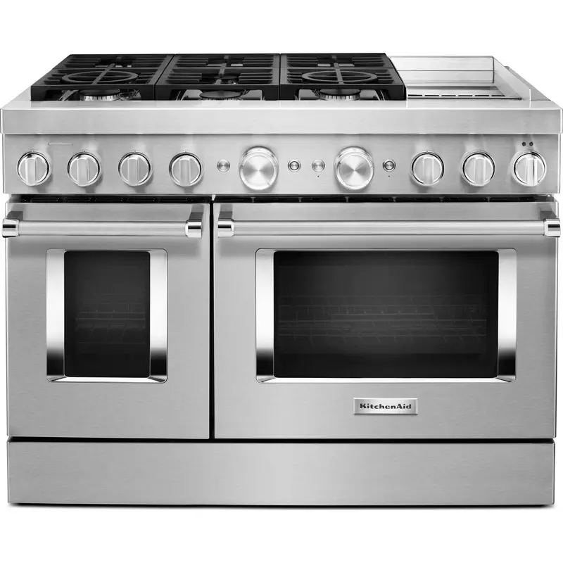 Kitchenaid 48-Inch Commercial-Style Dual Fuel Range With Built-In Griddle – Stainless Steel (Kfdc558Jss) 1