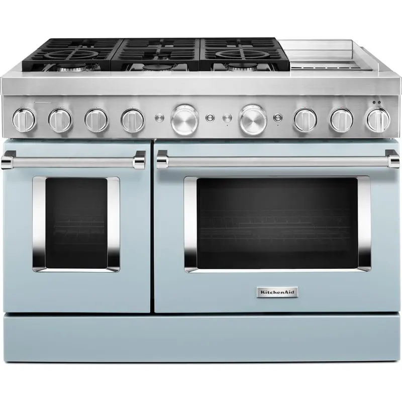 Kitchenaid 48-Inch Dual Fuel Range – Commercial-Style, Smart Griddle, Misty Blue (Kfdc558Jmb) 1