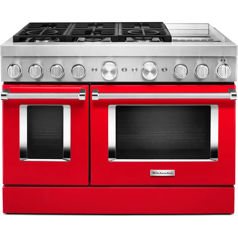 Kitchenaid 48-Inch Dual Fuel Range – Commercial-Style, Smart Griddle, Passion Red (Kfdc558Jpa) 1