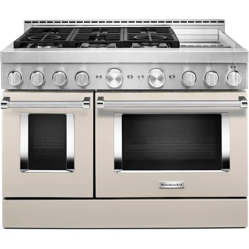 Kitchenaid 48-Inch Milkshake Finish Smart Gas Range With Griddle – Kfgc558Jmh 1