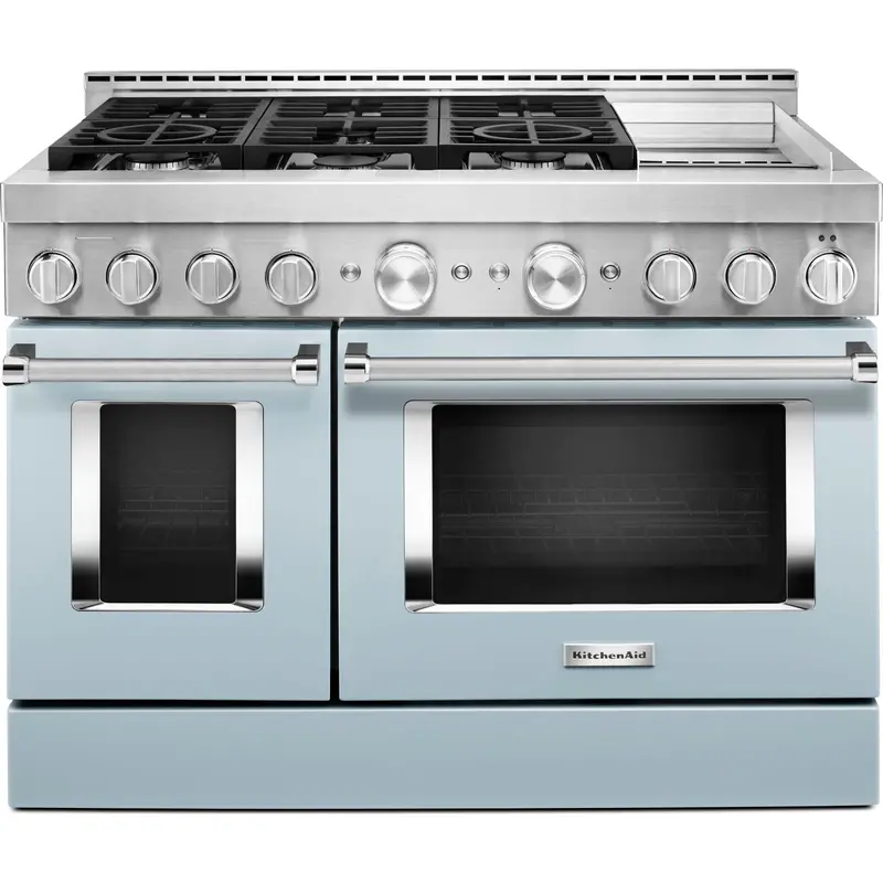 Kitchenaid 48-Inch Misty Blue Smart Commercial Gas Range With Griddle – Kfgc558Jmb 1