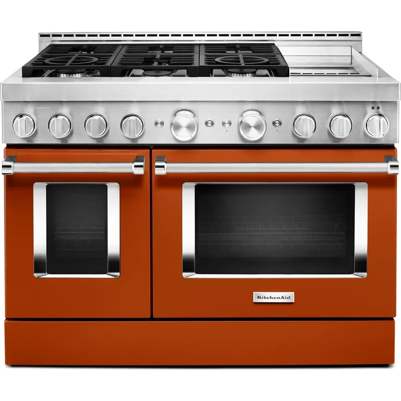 Kitchenaid 48-Inch Scorched Orange Commercial-Style Gas Range With Griddle – Kfgc558Jsc 1