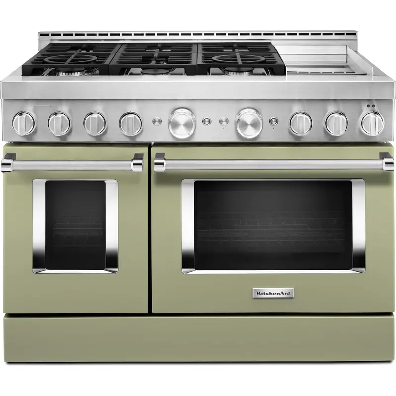 Kitchenaid 48-Inch Smart Commercial Gas Range With Built-In Griddle – Avocado Cream Finish (Kfgc558Jav) 1