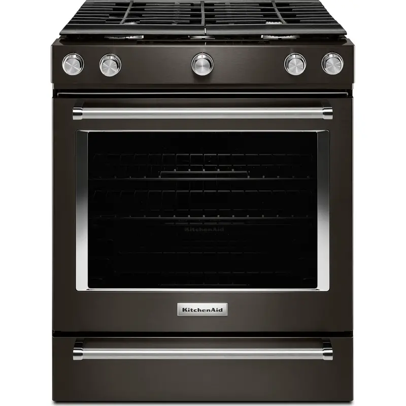 Kitchenaid Ksgg700Ebs 30-Inch Black Stainless Gas Slide-In Convection Range – 5-Burner 1