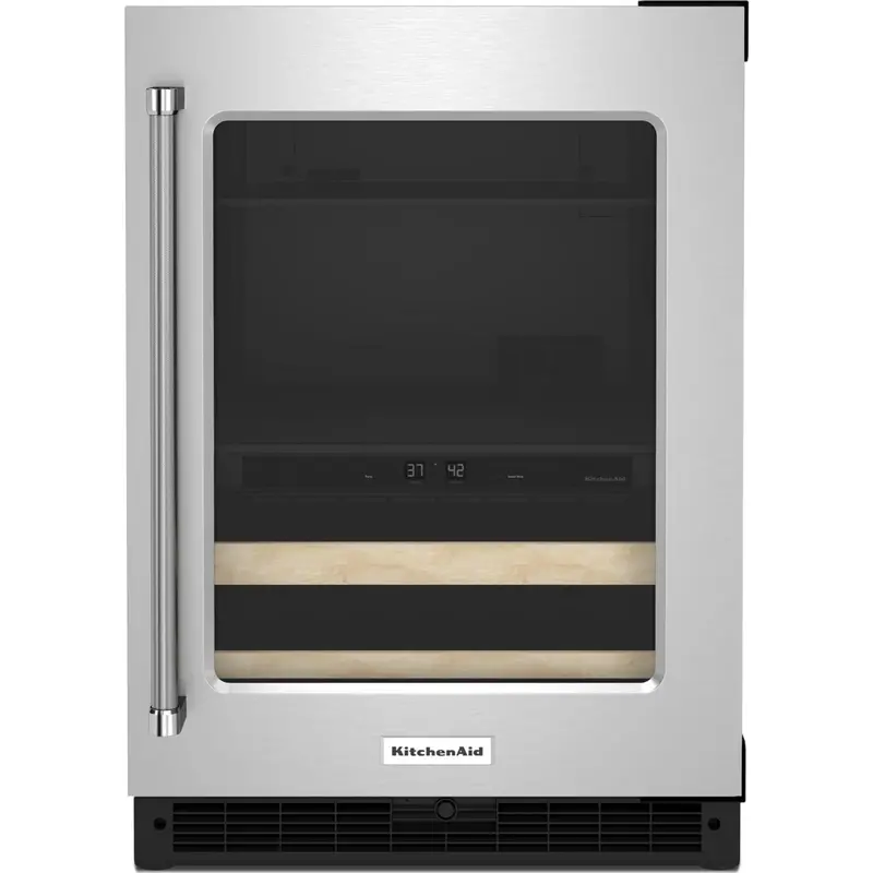 Kitchenaid Kubr214Ksb 24-Inch Glass-Door Beverage Center – Stainless Steel With Wood-Front Racks 1